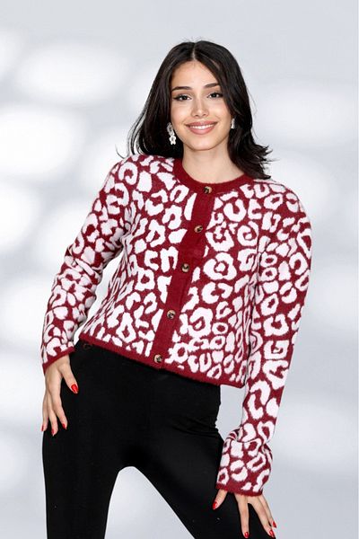 NEWCO Furry Leopard Detail Inicili Dume Modern and Comfortable Fit Knitwear Cardigan