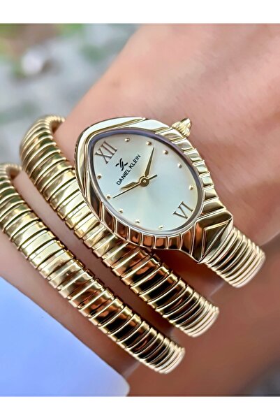 Daniel Klein Altın Renk Yılan Saat Model Kadın Kol Saati Çelik Kordon 3 atm Su Geçirmez 2 Yıl Garantili