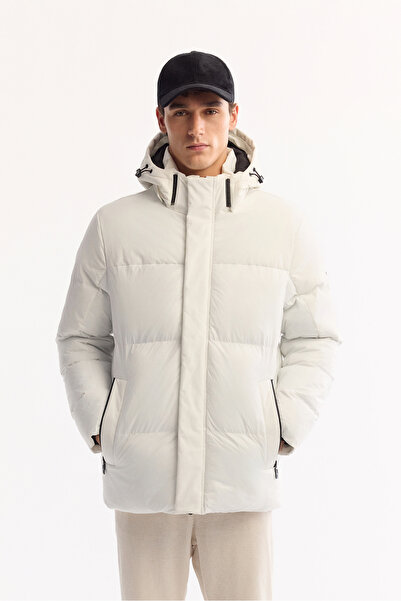 Avva Men's White Fake Removal Hooded Fiber Coat A52Y6107