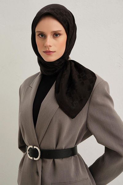 Armine Cotton Silk Scarf - Black 01