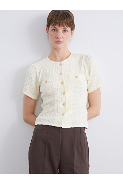 LC Waikiki Beige Crew Neck Textured Blouse