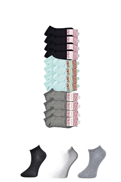 No8 Home Black Gray and White Women's Ankle Socks 12 pairs
