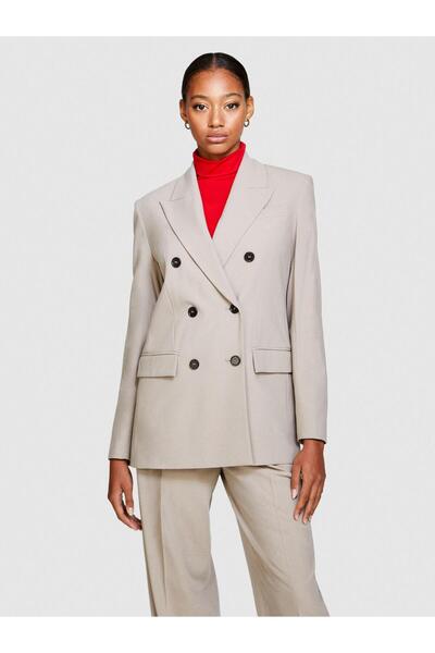 Sisley Women's Outerwear Wool Blend Pointed Collar Oversize Double Breasted Jacket 323A2Ph7Lw01K-Sis81F