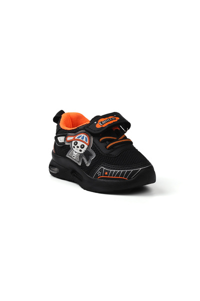 KAJILA Unisex Baby Black Orange Figured Lighted Velcro Sneaker Casual Sports Shoes