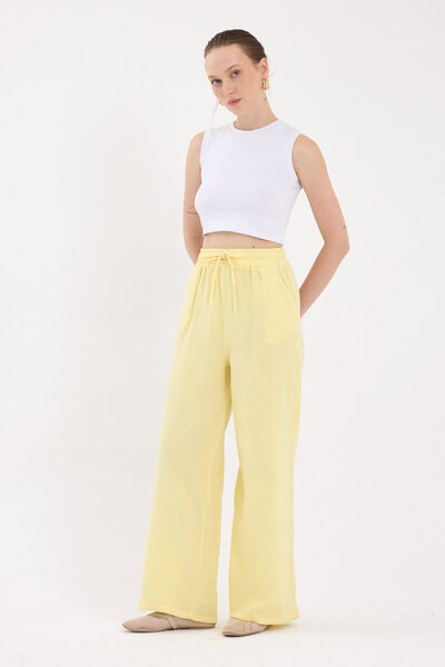 Rays Palazzo galben 100% bumbac muselină/pantaloni largi 8056A