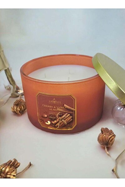 Aroma شمعة معطرة فاخرة كبيرة الحجم في وعاء زجاجي بثلاث فتائل - برائحة الكرز والفانيليا