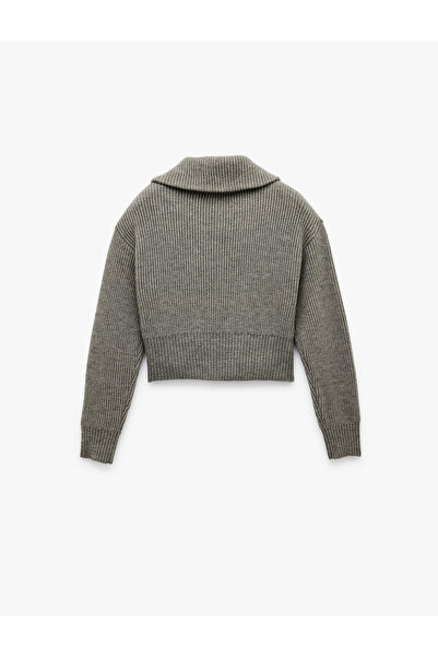 Koton Pulover tricotat cu mânecă lungă și guler cu jumătate de fermoar