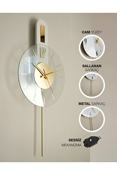 Racart Safir Cam Yüzeyli Metal Sarkaçlı Duvar Saati