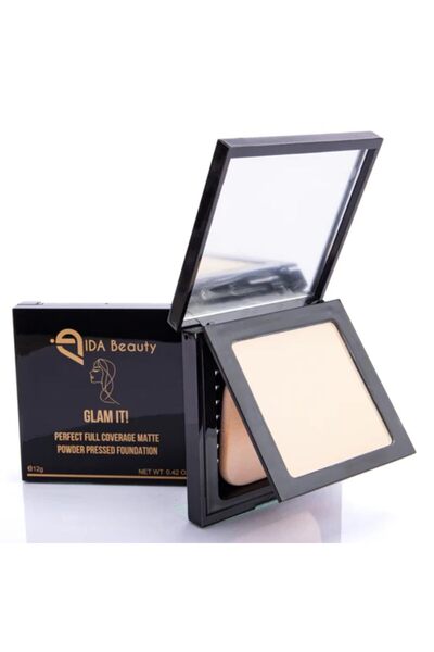 IDA Beauty Glam It! Perfect powder Pressed Foundation |Lightweight|Halal, Cruelty-Free (OBY 01,12g)