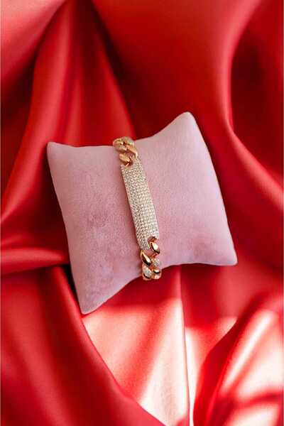 Atölye Olcay Eser Vip Guaranteed Steel Tarnish-Free Gold Antiallergic Zircon Stone Detailed Chain Bracelet