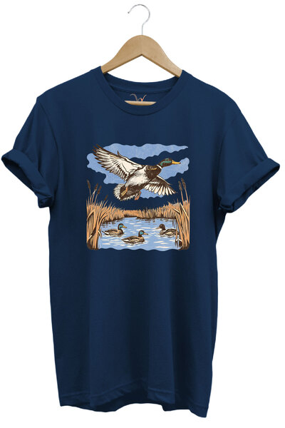 WİDİ Hunting Hunting Duck Hunting Reeds Lake Printed 100% Cotton Regular Fit Unisex T-Shirt
