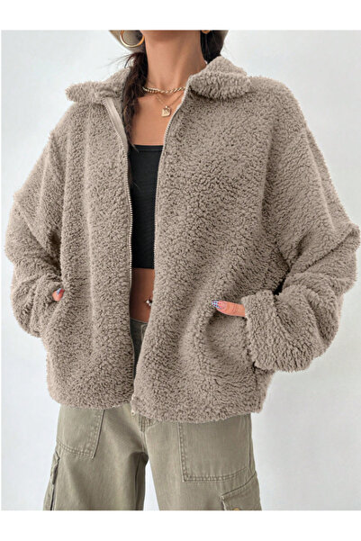 Purpleclo سترة نسائية من القطيفة بسحاب