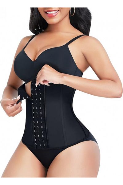 Jetitude Latex Waist Trainer with 9 Steel Bones, High Compression, Black