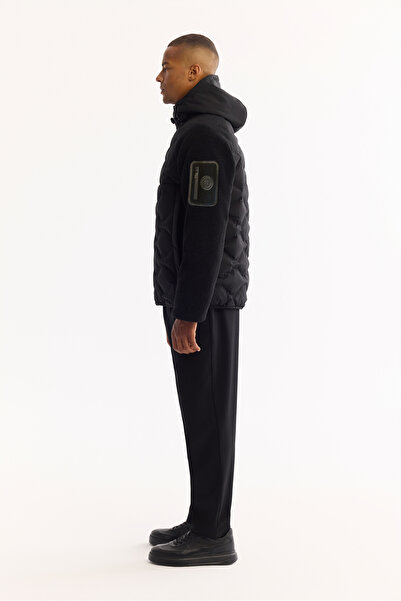 Avva Erkek Siyah Kapüşonlu Rüzgar Geçirmez -5 Dereceye Dayanıklı Peluş Regular Fit Mont A52Y6077