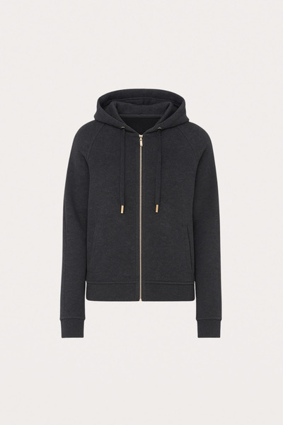 Katia&Bony Women's Front Zipper Hooded Sweatshirt Anthracite