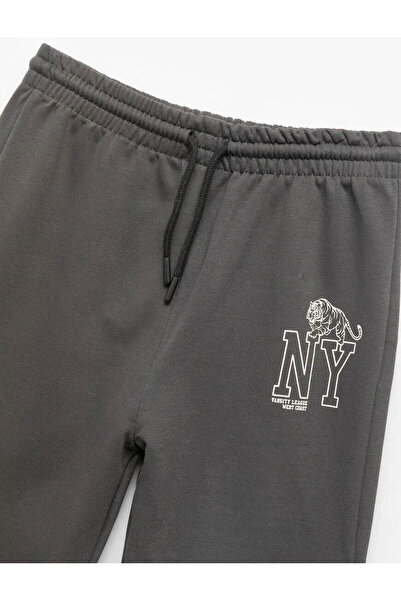 Koton Cotton Print Detailed Hooded Jogger Anthracite Boy's Sweatpants 6Wkb40037Tk