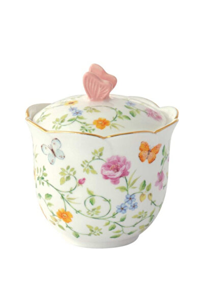 EasyLife وعاء سكر بورسلين من مجموعة "الفراشات الراقصة" مع علبة سعة 220 مل