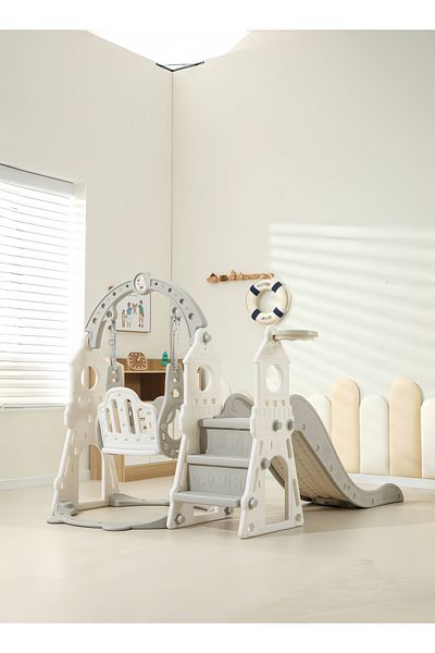 Sheinhome Kids Slide and Swing Set With Basketball Hoop, 3-In-1 Kids Play Slide Climber
