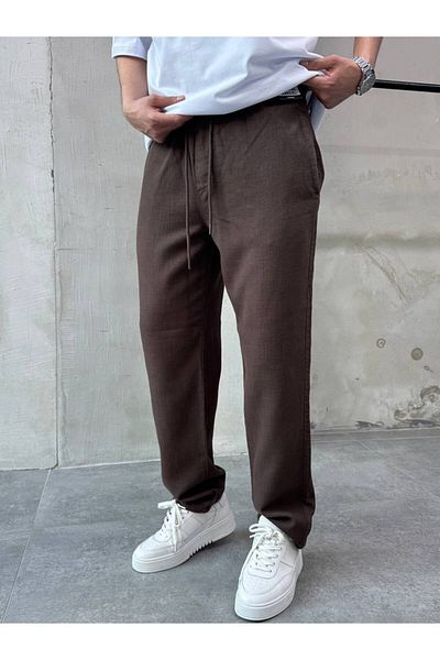 XPUPPETWEAR Brown Relaks Fit Relaxed Cut Linen Trousers
