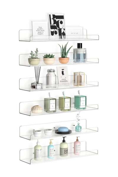 Generic Acrylic Floating Shelves, Wall Mounted 6 Pack 15'' Invisible Acrylic ...