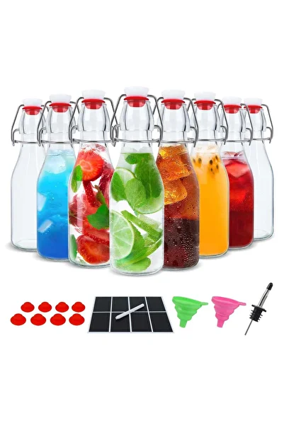 Generic SKYLINK 8 Pack 8oz Glass Swing Top Bottles with Airtight Lids â€“ Reusable Glass Bottles for Juice,