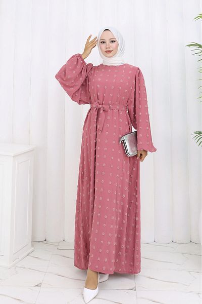 Moda MSK Pompom Detailed Belted Dress Pink