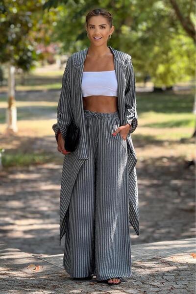 Nevin Kaya Moda Gray Color Pants Cap Double Set