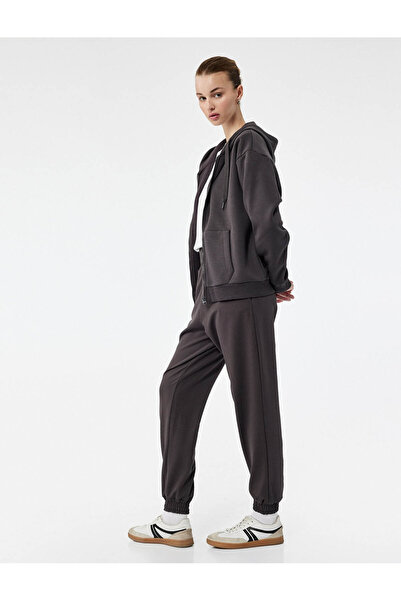 Koton Bequeme Jogginghose mit hoher Taille und Taschen, Anthrazit, Damen-Jogg...