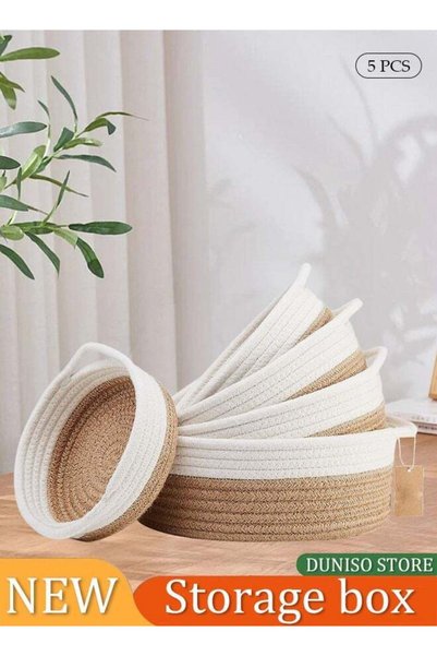 Generic 5 Pcs Decorative Woven Basket Set, Small Woven Basket, Cotton Rope Wo...