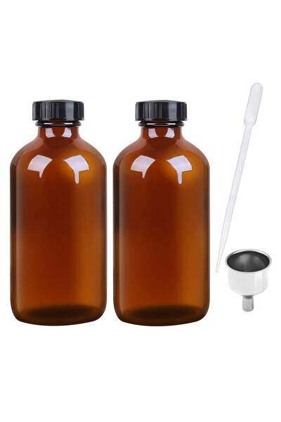 Generic 2Pack 8oz Amber Glass Boston Round Bottles with Leakproof Phenolic Po...