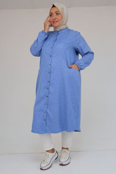 Eslina 48072-1 Large Size Tunic with Elastic Sleeves - Indigo Crushed