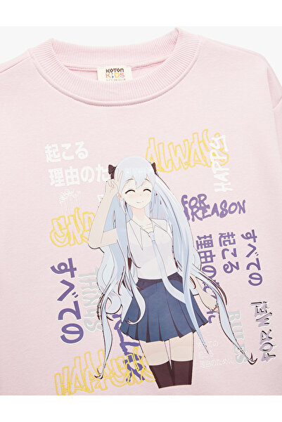 Koton Uzun Kollu Bisiklet Yaka Şardonlu Anime Baskılı Sweatshirt