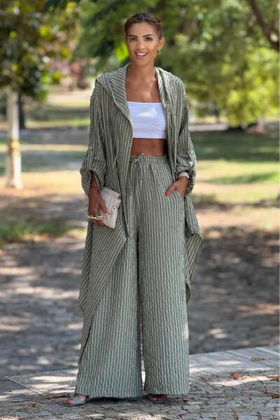 Nevin Kaya Moda Khaki Color Pants Cap Double Set
