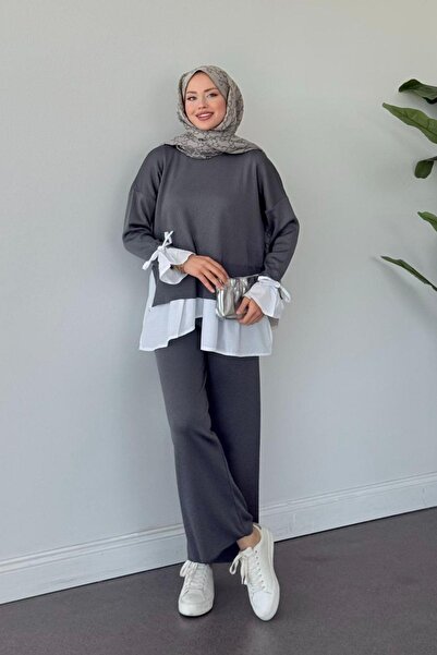 Hazamoda Set de tricotaje cu detaliu de cămașă Turuva, afumat