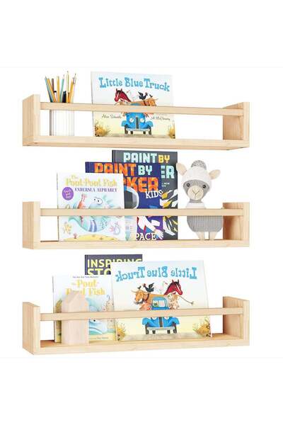 Generic Nursery Shelves, Natural Wood Floating Shelves Bookshelves for Wall S...