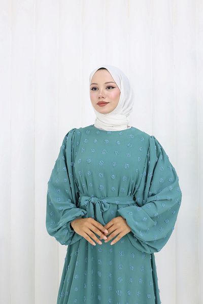 Moda MSK Pompom Detailed Belted Dress Turquoise