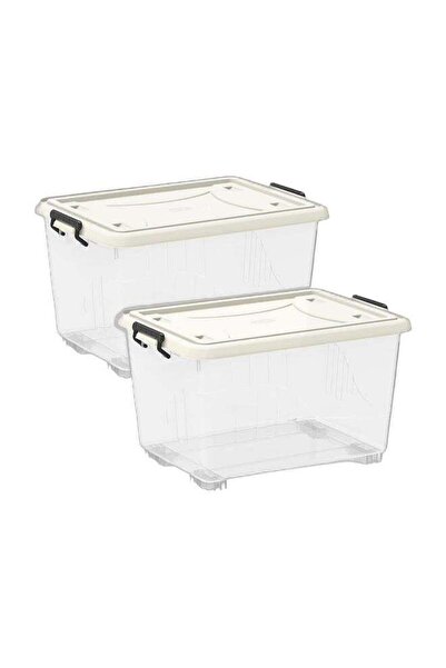 Generic صندوق تخزين بلاستيكي شفاف من كوزموبلاست سعة ٥٥ لترًا مع عجلات وغطاء ق...