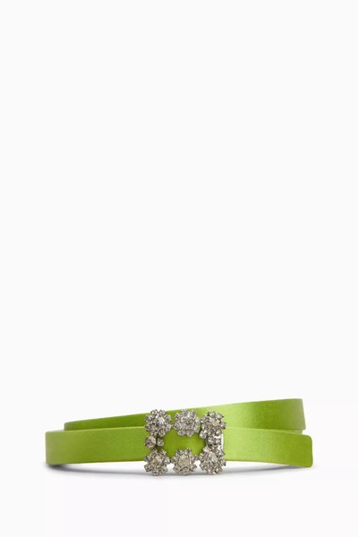 Roger Vivier Efflorescence İpek Saten Kemer Yeşil, Kristal Tokalı, İtalyan Za...