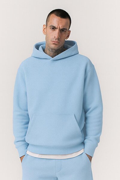 E-ROMA Hanorac unisex cu glugă din bumbac pieptănat cu 3 fire