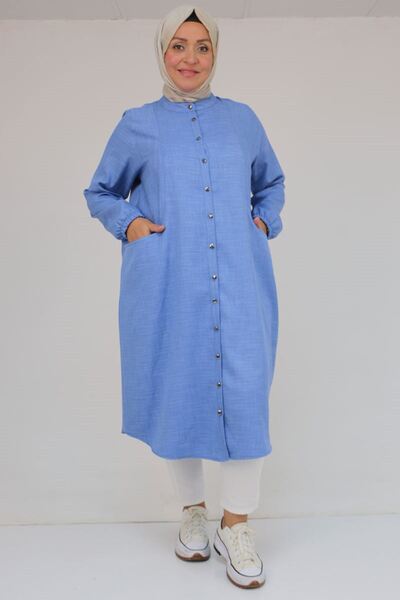 Eslina 48072-1 Large Size Tunic with Elastic Sleeves - Indigo Crushed