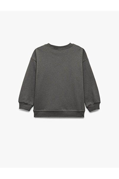 Koton Şardonlu Bisiklet Yaka Fiyonk Baskılı Antrasit Kız Bebek Sweatshirt 6Wmg10102Ak