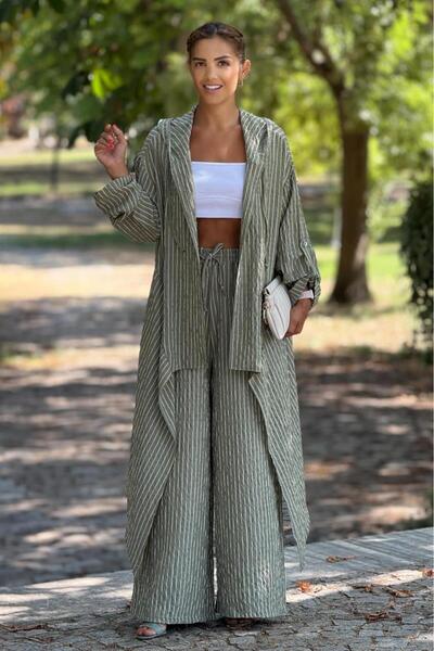 Nevin Kaya Moda Khaki Color Pants Cap Double Set