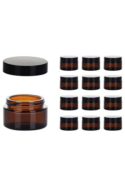 Generic 12Pcs 50ml glass brown cosmetic jar with lid, glass jar with lid empt...