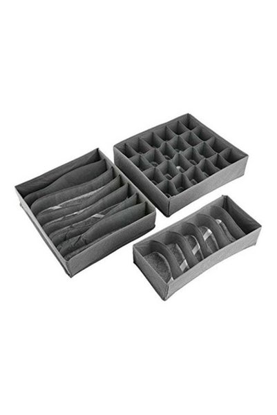 Generic 3-Piece Closet Organizer Storage Box Grey