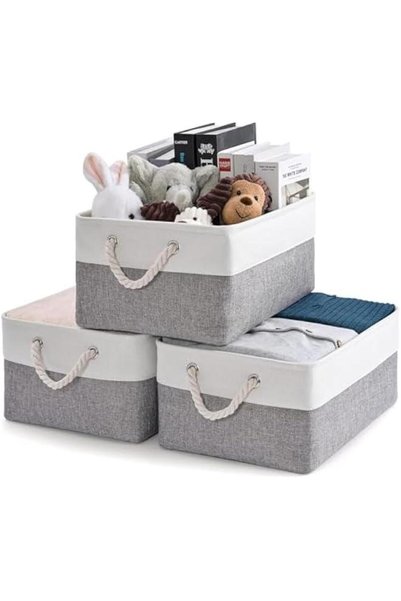 Generic Storage Bins, 3 Pcs Fabric Storage Basket, Linen Closet Organizers wi...