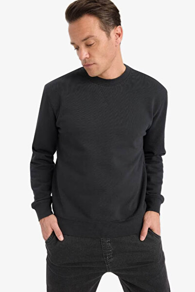 DeFacto 100% Cotton Regular Fit Crew Neck Anthracite Men's Sweatshirt E8339Ax/Ar235