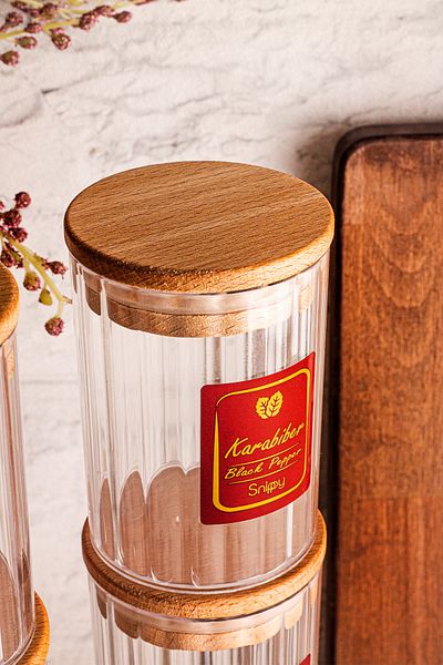 Snippy Set of 6 Wooden Vacuum Plastic Storage Containers with Lids Label Storage Container Spice Rack Set