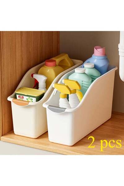 Generic 2pcs Modern Plastic Storage Bins with Small Wheels - Durable, Space-S...