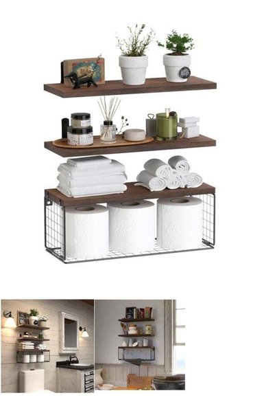 Generic 3-Tier Floating Shelf Wall Mounted Wire Storage Basket for Bathroom, ...