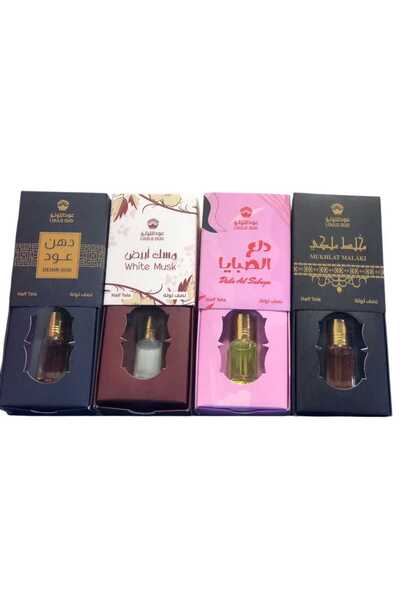 LOLUO OUD مجموعة [ 4 حبة عطور نص تولة ] مخلط ملكي +دلع الصبايا+مسك ابيض+دهن عود